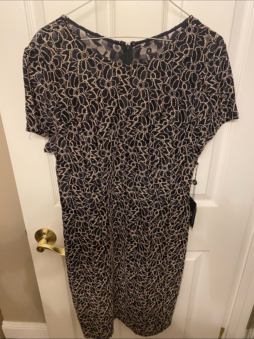 Black and Gold Floral Lace-Effect Women’s Dress